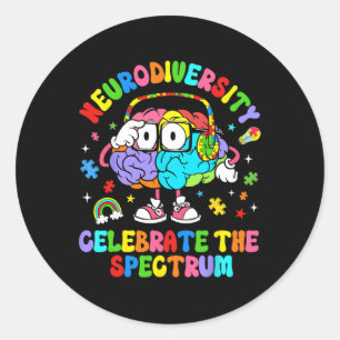Adesivo Redondo Neurodiversidade Celebra Autismo Do Cérebro Do Esp