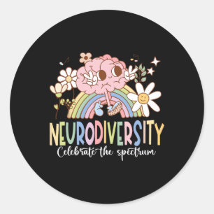 Adesivo Redondo Neurodiversidade Celebre O Espectro Cérebro Groovy