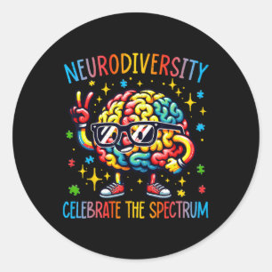 Adesivo Redondo Neurodiversidade Cérebro Autismo Sensibilização e