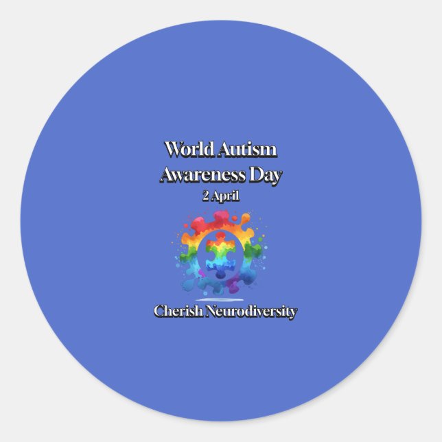 Adesivo Redondo Neurodiversidade cereja. Dia Mundial da Consciênci (Frente)