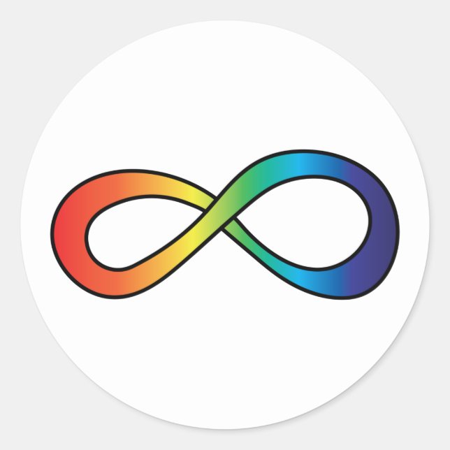 Adesivo Redondo Neurodiversity Autismo Advertência Arco-Íris (Frente)