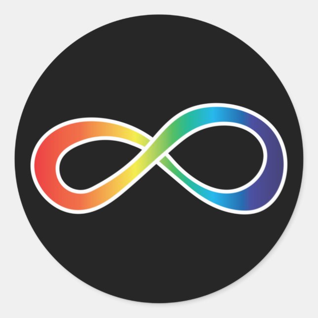Adesivo Redondo Neurodiversity Autismo Advertência Arco-Íris (Frente)