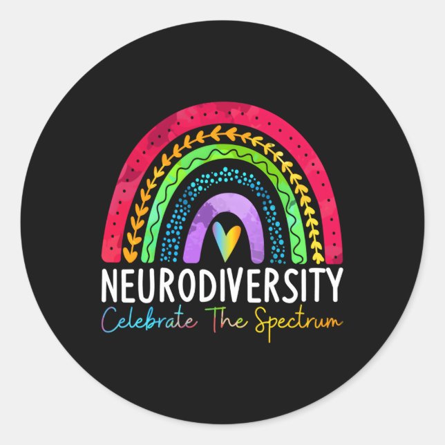 Adesivo Redondo Neurodiversity Autismo Espectro Asd Adhd Arco-Íris (Frente)