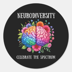 Adesivo Redondo Neurodiversity Cérebro Adhd Sensibilização e Autis