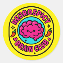 Adesivo Redondo Neurospicy Brain Club Inclusive Neurodivergent