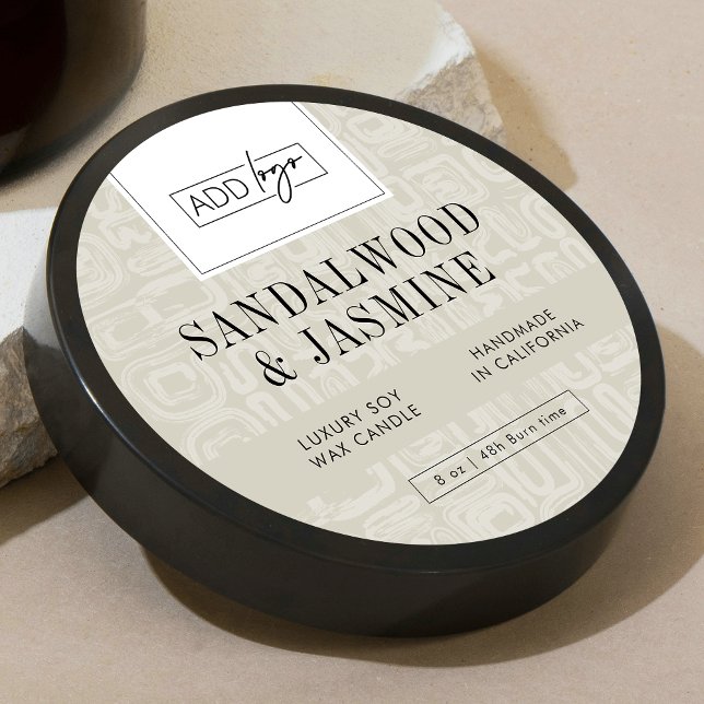 Adesivo Redondo Neutral Beige Boho Logo Candle Jar Lid (Earthy neutral design round product labels with your custom logo and abstract boho background)