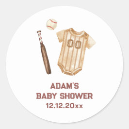Adesivo Redondo Neutral Boho Little Slugger Baseball Baby Shower