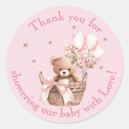 Adesivo Redondo Neutral Brown Teddy Bear Baby Shower Thank You