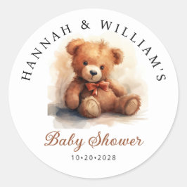 Adesivo Redondo Neutral Teddy Bear Baby Shower