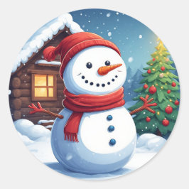 Adesivo Redondo Neve alegre com árvore de Natal