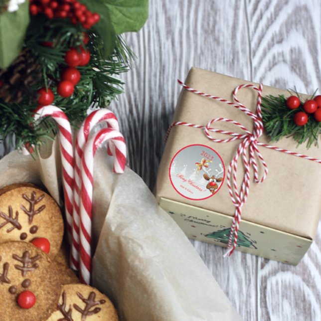 Adesivo Redondo Neve de árvore de Natal Rudolph (Criador carregado)