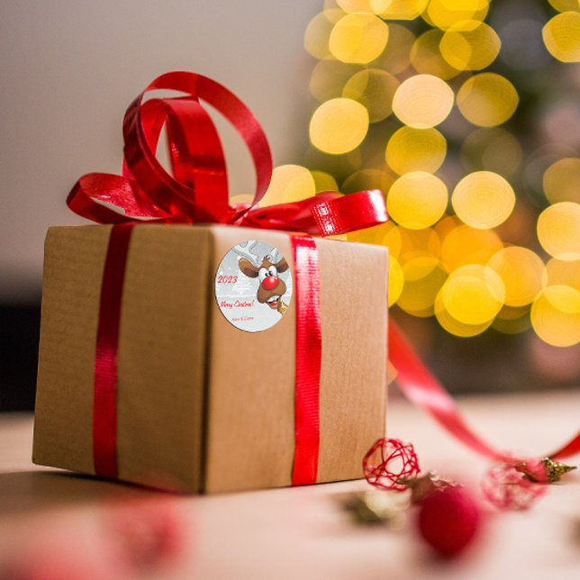 Adesivo Redondo Neve de árvore de Natal Rudolph (Criador carregado)