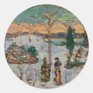 Adesivo Redondo Neve em abril por Maurice Prendergast, Arte Antiga