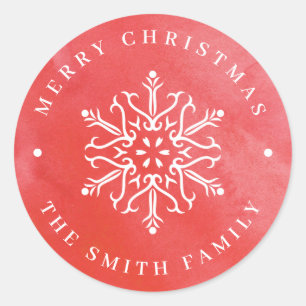 Adesivo Redondo Neve Floco de Neve Vermelho Natal