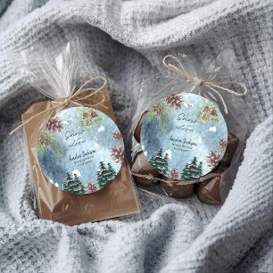 Adesivo Redondo Neve no amor pinheiros nevados banho de noiva de i