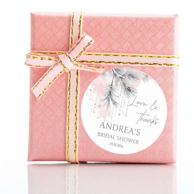Adesivo Redondo Neve no favor de casamento de inverno (Snow in love winter bridal shower favor sticker watercolor pastel snowy pines thank you stickers)