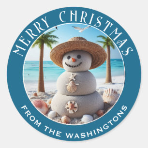 Adesivo Redondo Neve Tropical Snowman Personalizado Natal