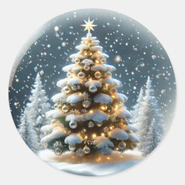 Adesivo Redondo Neves com Árvore de Natal em Neve