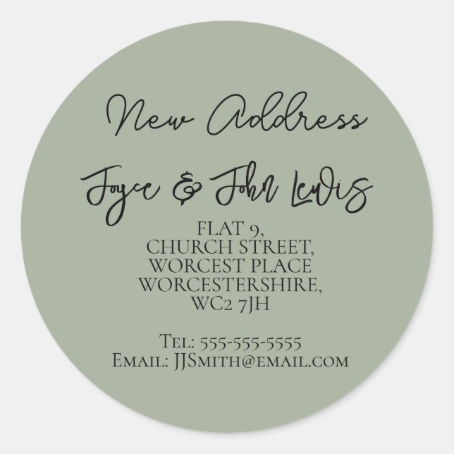 Adesivo Redondo New Address Sticker Change of address sticker (Frente)
