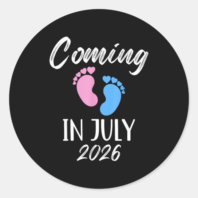 Adesivo Redondo New Baby Coming In July 2026 Funny Baby Shower Boy (Frente)