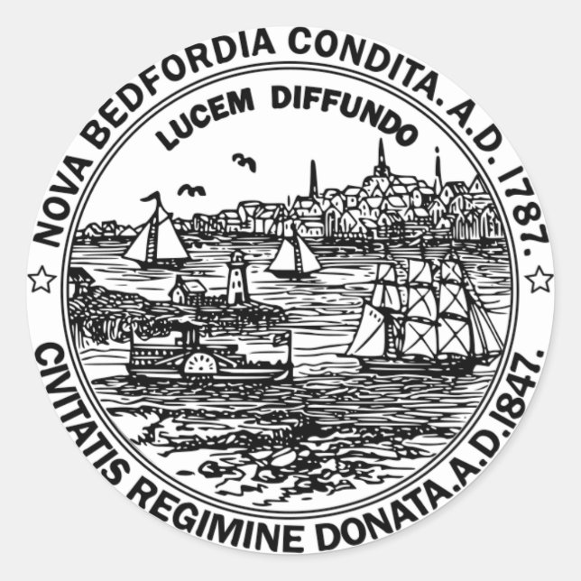 Adesivo Redondo New Bedford Massachusetts Seal Round Sticker (Frente)