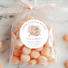 Adesivo Redondo New Chapter Begins Pink Baby Shower Shower Sticker