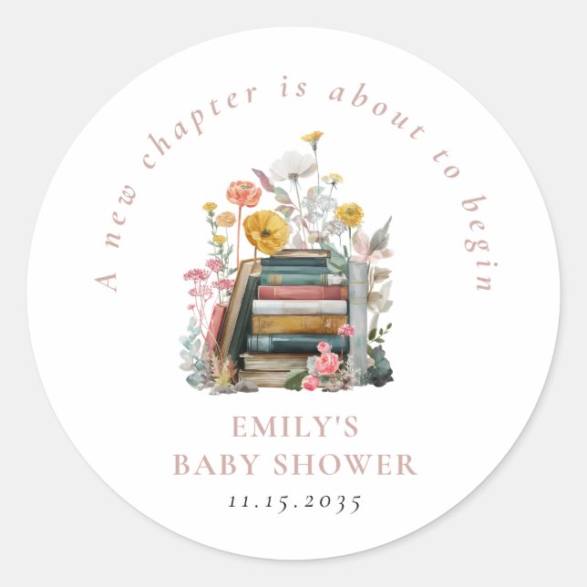 Adesivo Redondo New Chapter Floral Baby Shower (Frente)