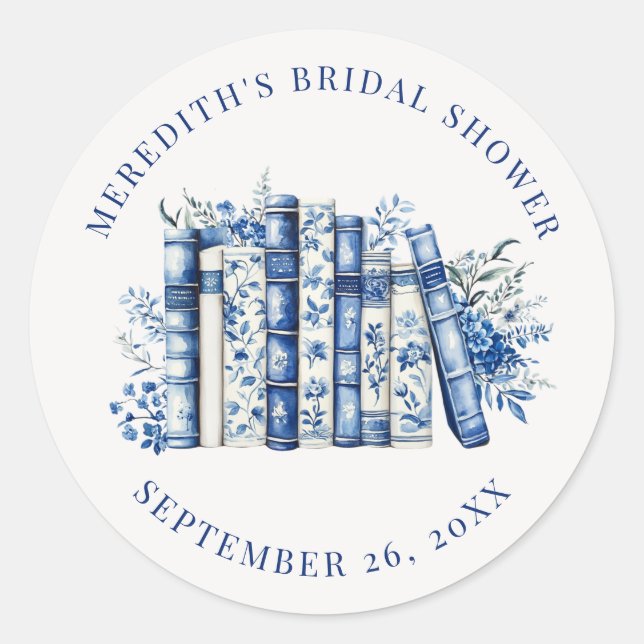 Adesivo Redondo New Chapter Floral Book Bridal Shower (Frente)
