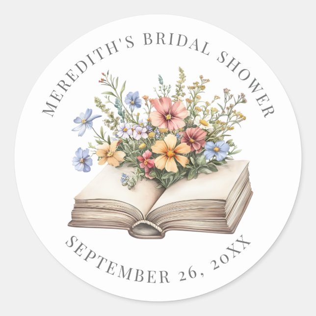 Adesivo Redondo New Chapter Floral Book Bridal Shower (Frente)