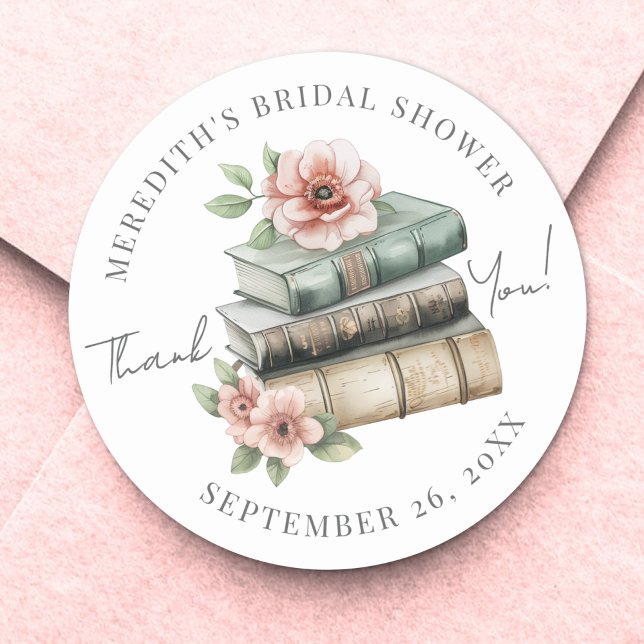 Adesivo Redondo New Chapter Floral Book Bridal Shower Thank You (New Chapter Floral Book Bridal Shower Thank You Classic Round Sticker)