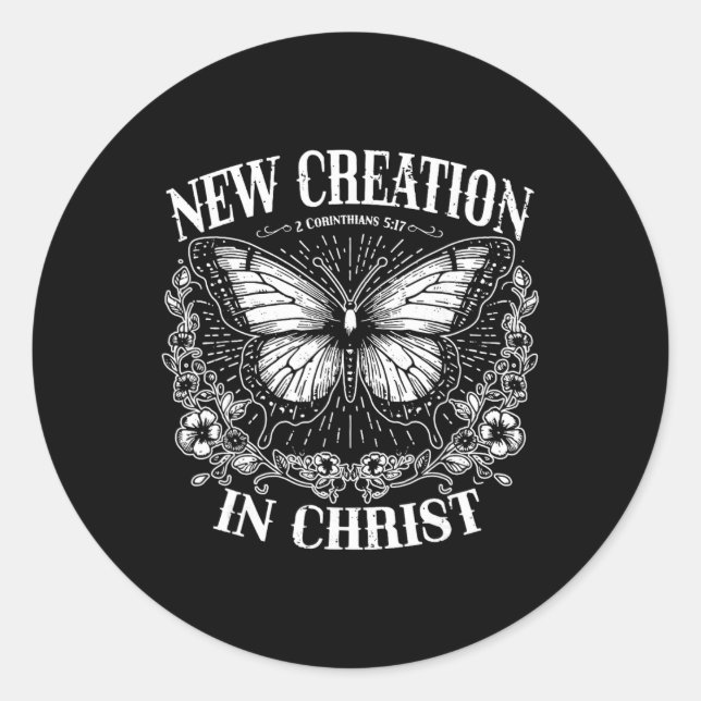 Adesivo Redondo New Creation In Christ, Boho Christian, Western Fa (Frente)