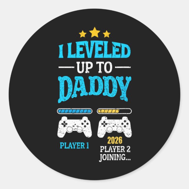 Adesivo Redondo New Dad Fathers Day Leveled Up To Daddy 2026 Level (Frente)