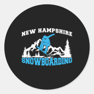 Adesivo Redondo New Hampshire Snowboard Winter And Mountain Spo