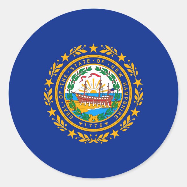 Adesivo Redondo New Hampshire State Flag Design (Frente)