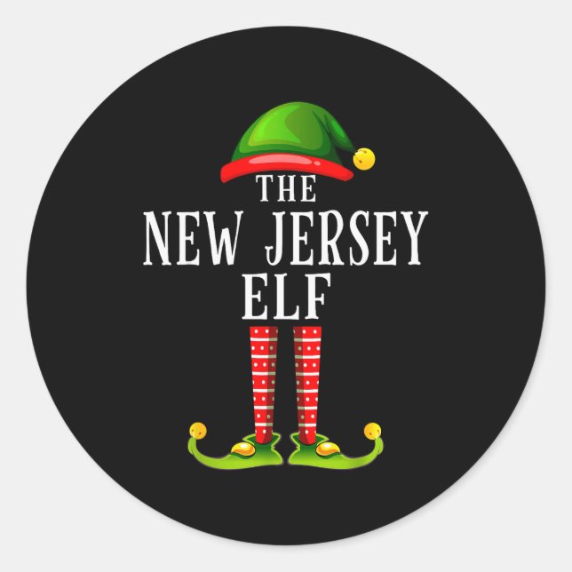 Adesivo Redondo New Jersey Elf Christmas Matching Family Group Pjs (Frente)