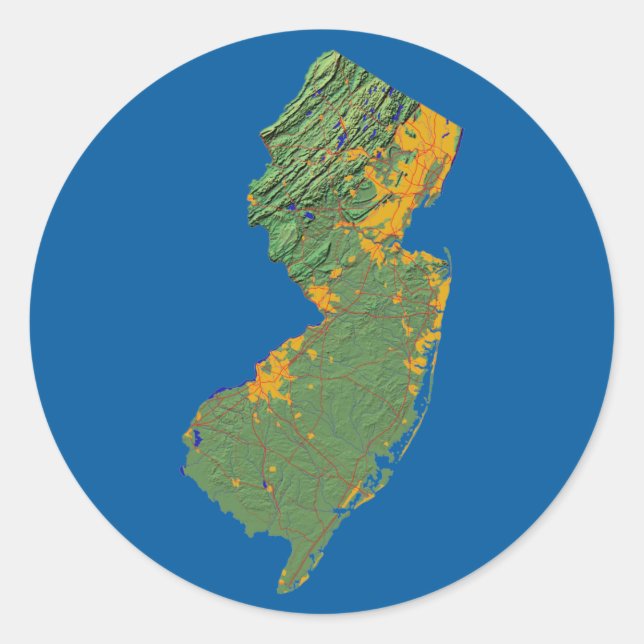 Adesivo Redondo New Jersey Map Sticker (Frente)