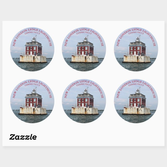 Adesivo Redondo New London Ledge Lighthouder, CT Round Sticker (Folha)