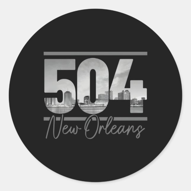 Adesivo Redondo New Orleans 504 Area Code Skyline Louisiana (Frente)