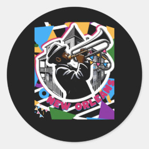 Adesivo Redondo New Orleans Mardi Gras Trombone Sticker