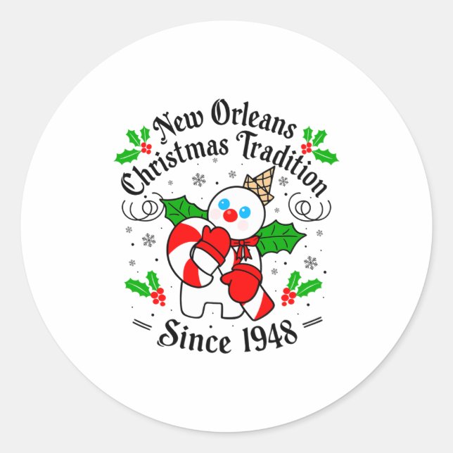 Adesivo Redondo New Orleans Mr Bingle Christmas Tradition Snowman  (Frente)