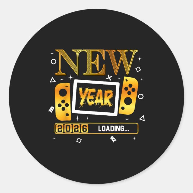 Adesivo Redondo New Year 2026 Loading Gaming Controller New Years  (Frente)