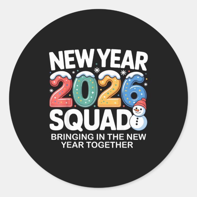 Adesivo Redondo New Year 2026 Squad Funny Snowman Holiday Celebrat (Frente)