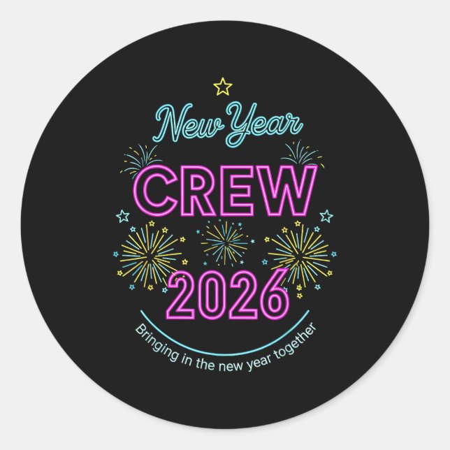 Adesivo Redondo New Year Crew 2026, Family Matching Happy New Year (Frente)