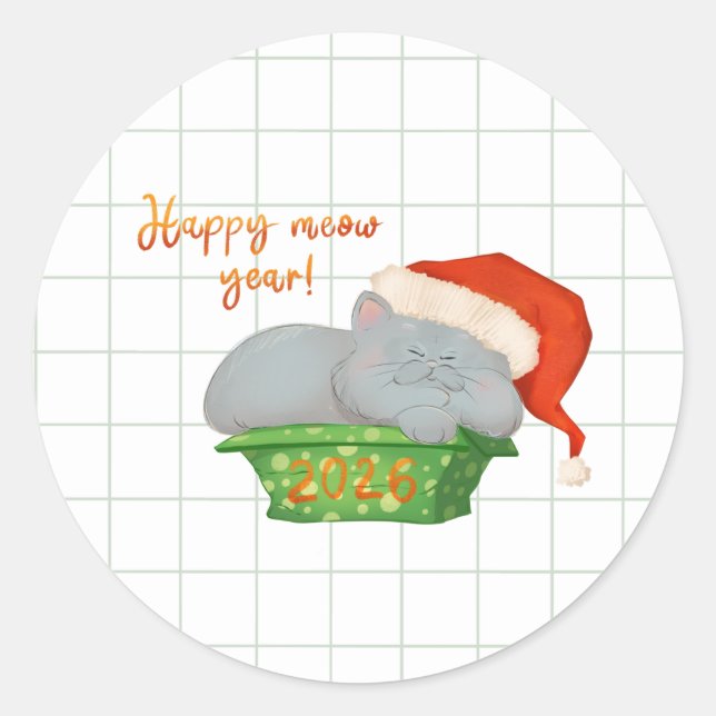 Adesivo Redondo New Year Lucky Cat Sticker for Holiday Gifts (Frente)