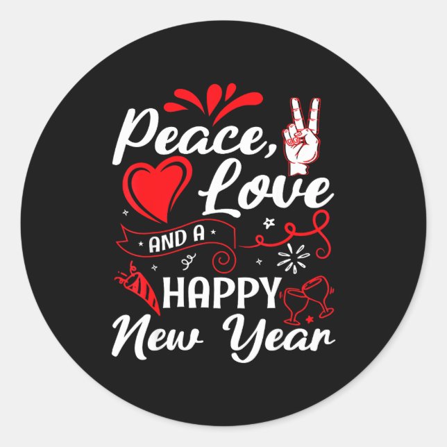 Adesivo Redondo New Year Wishes, Peace, Love, Happy New Year, New  (Frente)