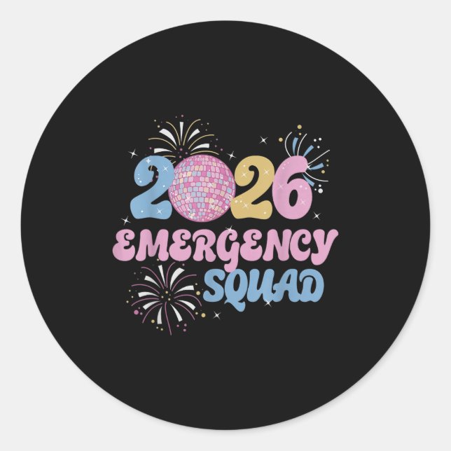 Adesivo Redondo New Years 2026 Eve Emergency Squad Disco Ball Fire (Frente)