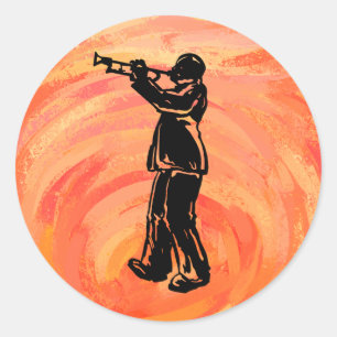 Adesivo Redondo New York Boogie Nights Trumpet Orange
