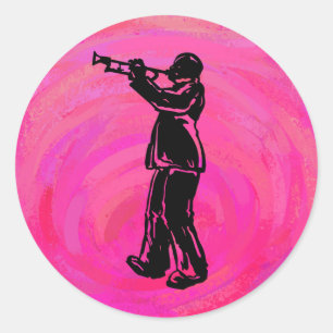 Adesivo Redondo New York Boogie Nights Trumpet rosa quente