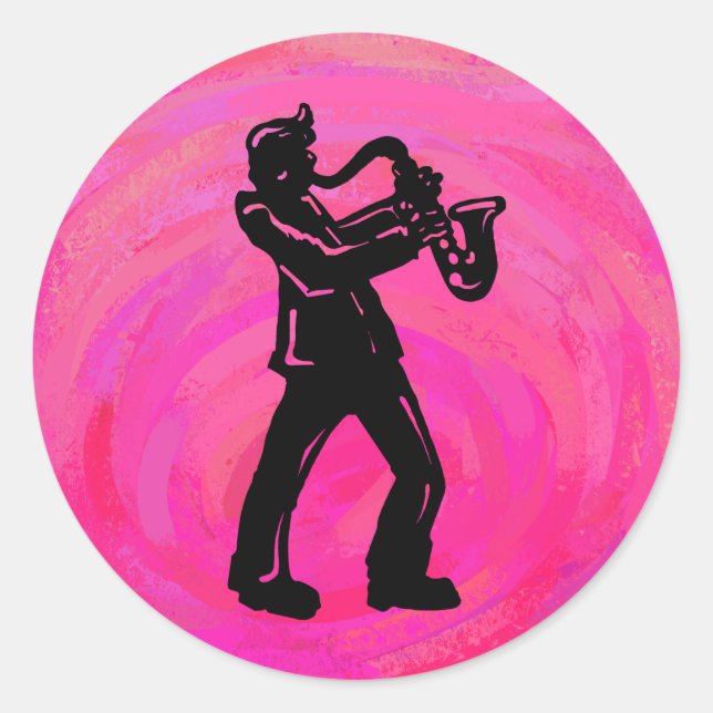Adesivo Redondo New York Boogie Noites Saxofone Rosa Quente (Frente)