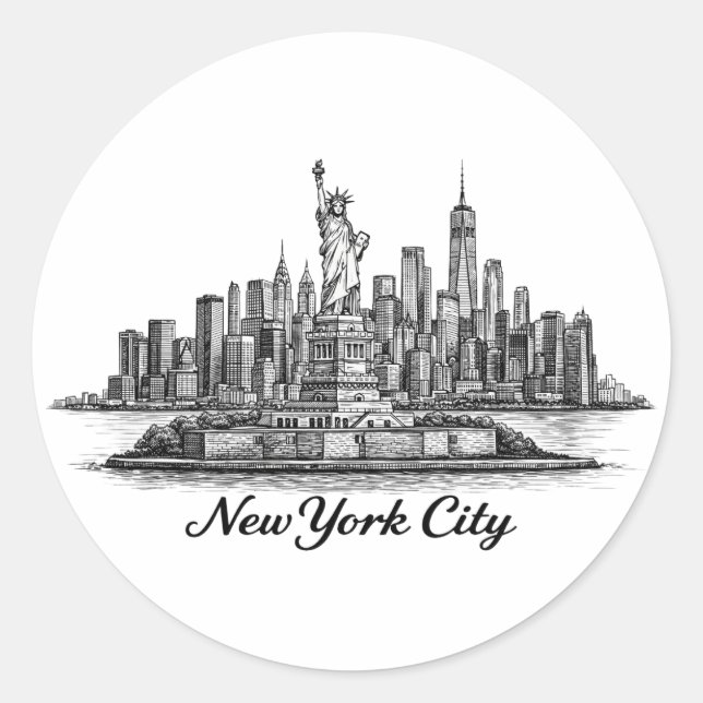 Adesivo Redondo New York City Skyline Line Art Illustration (Frente)